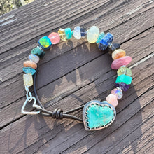 Load image into Gallery viewer, Broken Arrow Variscite Heart mixed Gemstone Nugget Bracelet