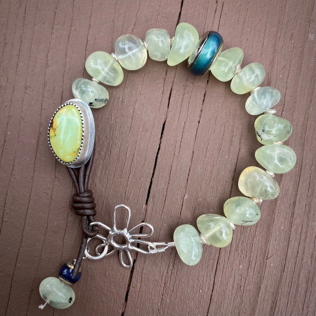Blue Moon Turquoise, Mood Beads, and Prehnite Nugget Bracelet