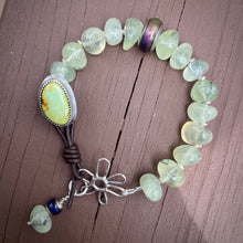 Load image into Gallery viewer, Blue Moon Turquoise, Mood Beads, and Prehnite Nugget Bracelet
