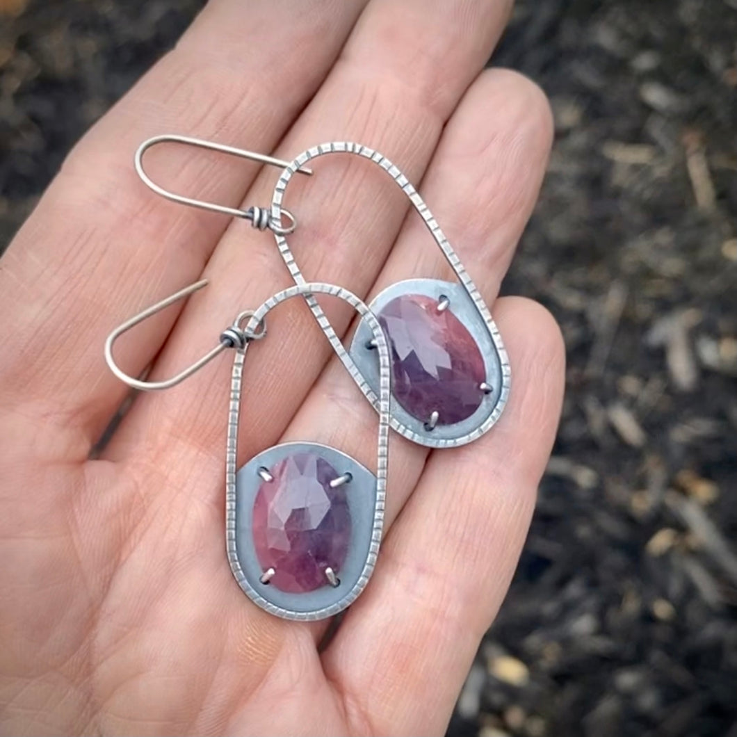 Pink/Purple Sapphire Pinned Earrings