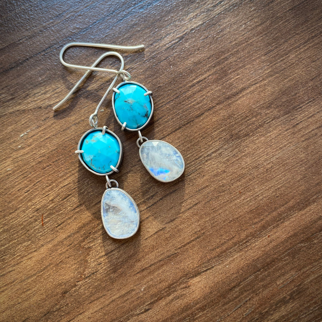 Moonstone and Kingman Turquoise Earrings