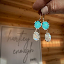 Load image into Gallery viewer, Moonstone and Kingman Turquoise Earrings
